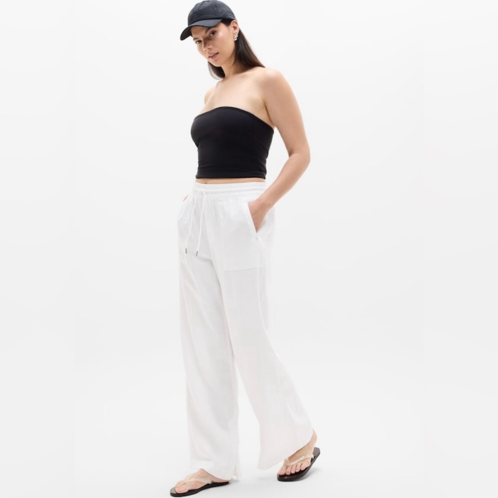 NWT-Athleta White Retreat Linen Wide Leg Pant, Medium - Picture 6 of 10